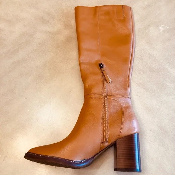 Sam Edelman Wade Knee High Boots - Stacked Heel, Square Toe, Wide Calf Fit, Warm Sand Color, Size 7